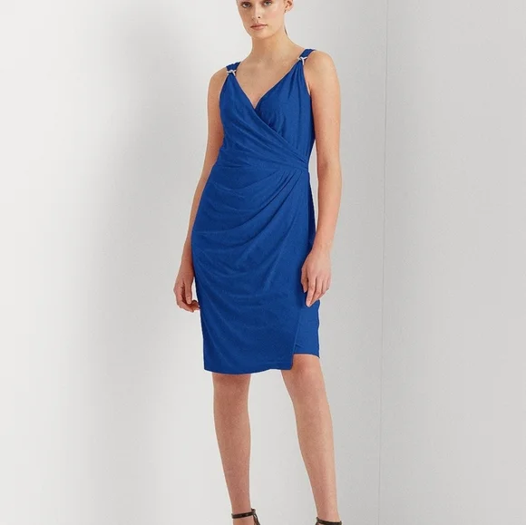 Lauren Ralph Lauren Womens Embellished Knee Cocktail and Party Dress Blue 14 Lauren Ralph Lauren Womens Embellished Knee Cocktail and Party Dress Blue 14